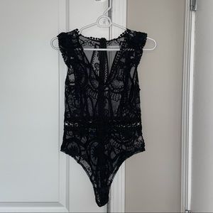 Black Lace Bodysuit || Lingerie Teddy